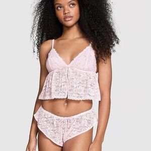 victoria secret pink lace flutter set